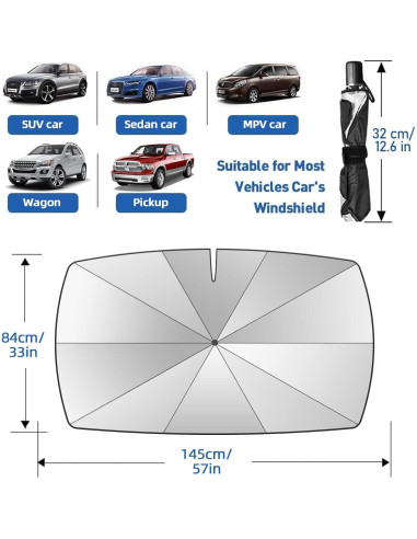 Sombrilla para Parabrisas KUCEMO 145x84cm Rotación 360 UV