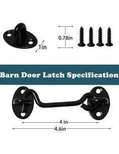 Pestillo de puerta de granero Klurent 10.16 cm metal negro 2 unidades 2