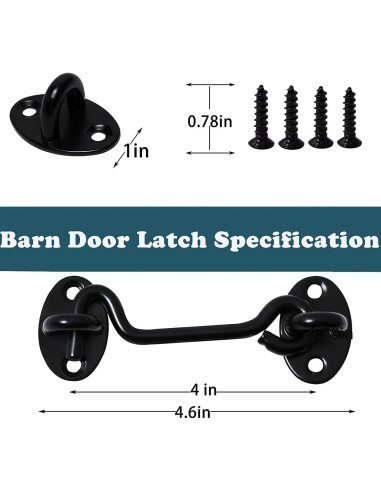 Pestillo de puerta de granero Klurent 10.16 cm metal negro 2 unidades