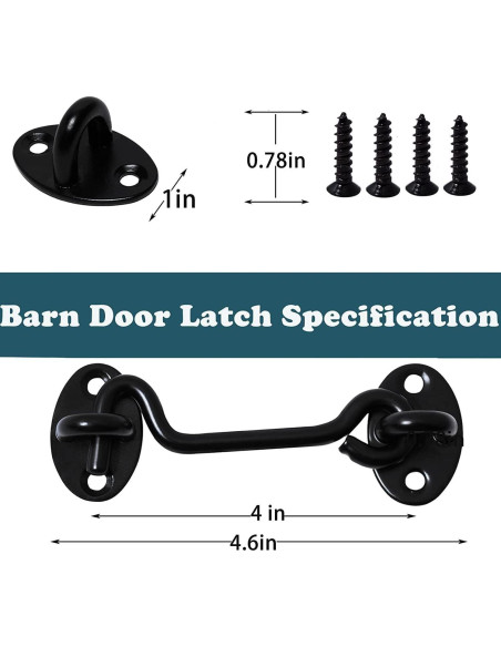 Pestillo de puerta de granero Klurent 10.16 cm metal negro 2 unidades