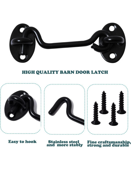 Pestillo de puerta de granero Klurent 10.16 cm metal negro 2 unidades