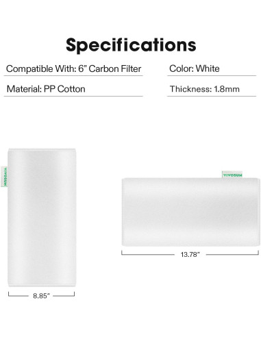 Prefiltro VIVOSUN 6 Pulgadas Algodón Blanco para Filtro Carbón