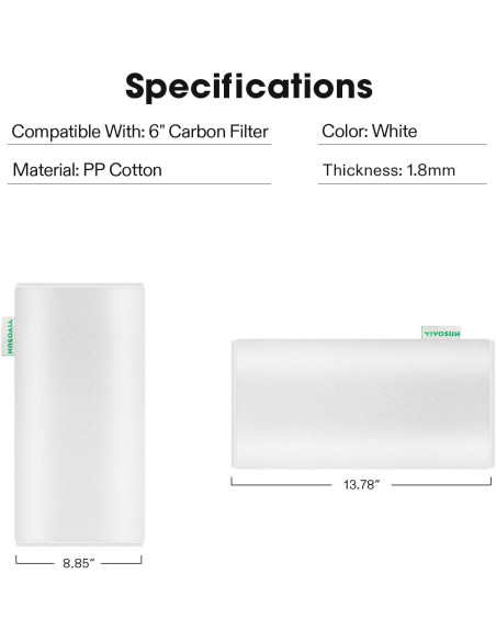 Prefiltro VIVOSUN 6 Pulgadas Algodón Blanco para Filtro Carbón