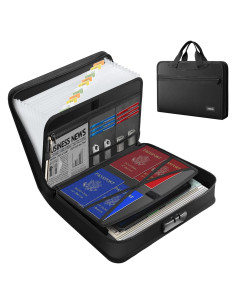 Organizador de Archivos Acordeón JUNDUN Negro a Prueba de Fuego 13 Bolsillos