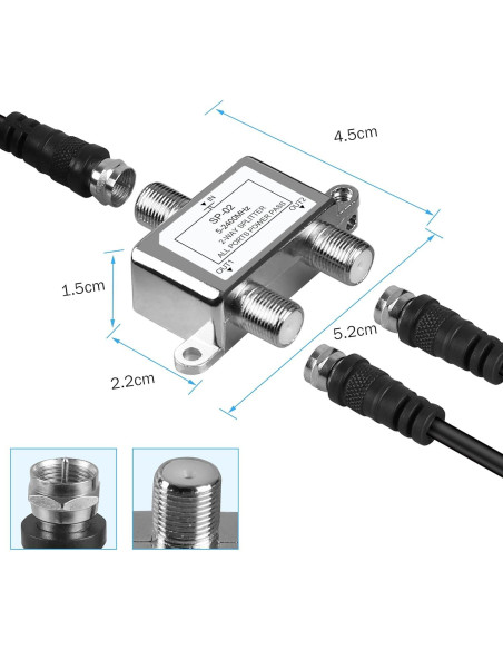Divisor Coaxial 2 Vías NEWCARE 5-2400MHz para TV e Internet
