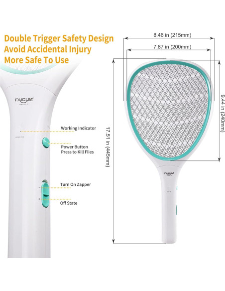 Raqueta Zapper Eléctrica Faicuk 2 Paquete para Insectos