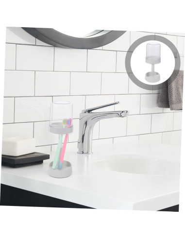 Soporte para Cepillos de Dientes TOPPERFUN con Tapa y Vaso Blanco