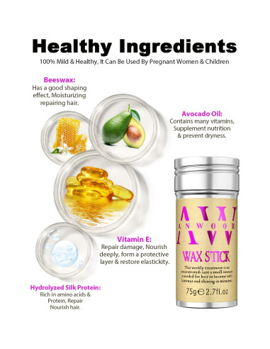 Juego de Cepillo y Barra de Cera para Cabello AnWoor - Control de Frizz