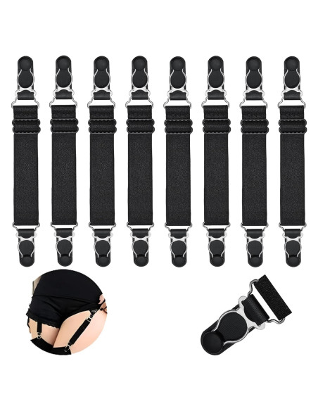 Clip de Medias Elástico Doble Vía WILLWIN para Mujeres - 8 Pcs Negro
