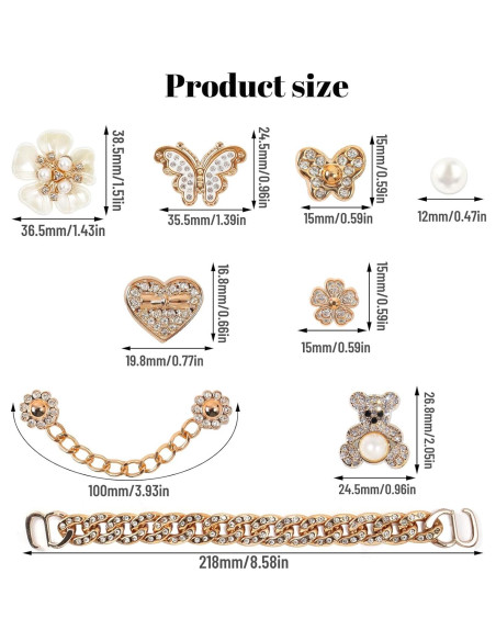 22 Accesorios de Cadena para Zapatos WAQYGZO con Encantos Brillantes