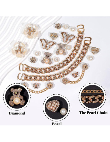22 Accesorios de Cadena para Zapatos WAQYGZO con Encantos Brillantes
