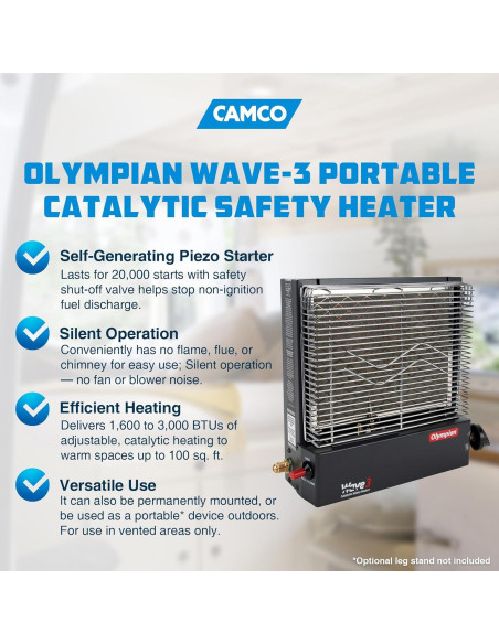 Calentador Catalítico Portátil Camco Wave-3 3000 BTU Propano