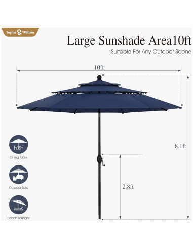 Paraguas de Patio Sophia & William 3 Niveles 3.05m Auto-inclinación