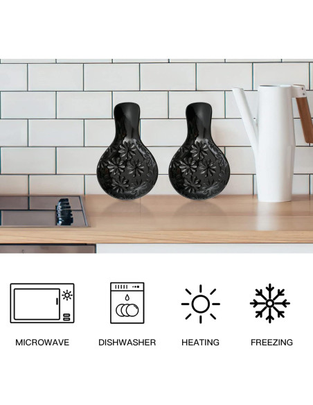 Soporte de Cuchara de Cerámica Negro para Estufa 19.6x11.9cm