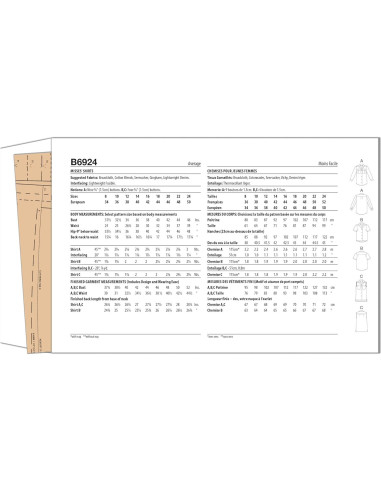 Patrón de Camisas Ajustadas Butterick B6924 Tallas 8-16