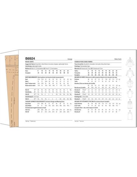 Patrón de Camisas Ajustadas Butterick B6924 Tallas 8-16