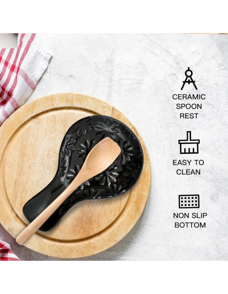 Soporte de Cuchara de Cerámica Negro para Estufa 19.6x11.9cm