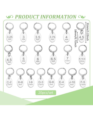 20 Marcadores de Puntos Ovalados BENECREAT con Broches de Acero Inoxidable