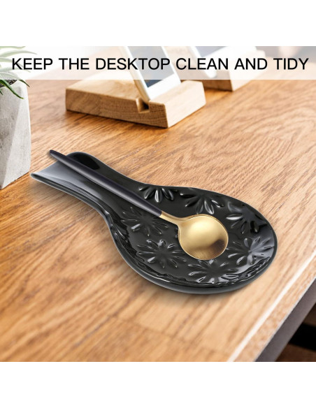 Soporte de Cuchara de Cerámica Negro para Estufa 19.6x11.9cm