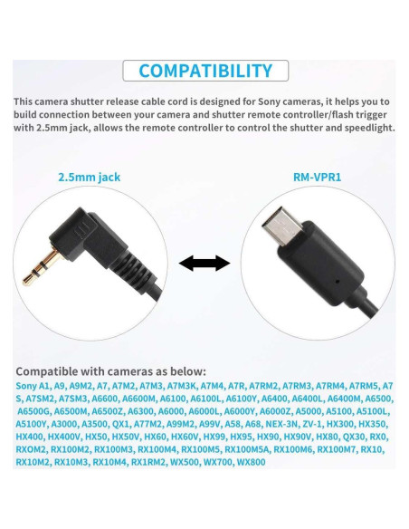 Cable de liberación de obturador remoto Keabroir CSRC-2.5-S2 para cámaras Sony