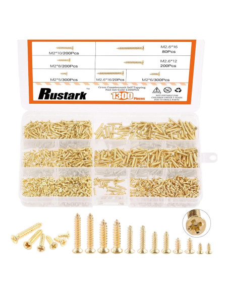 Kit de Tornillos M2 M2.6 Rustark 1300Pcs para Madera 5-16mm