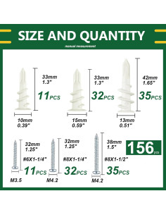 Kit de Anclajes y Tornillos para Paneles de Yeso Tanbupu 156PCS 2