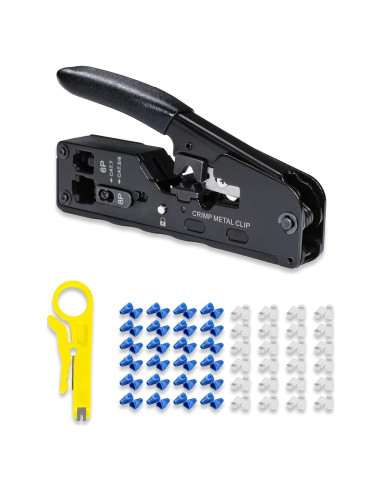 Kit de Crimpado RJ45 QSFPTEK con 50 Conectores CAT6 y Pelacables