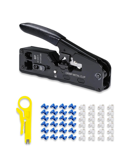 Kit de Crimpado RJ45 QSFPTEK con 50 Conectores CAT6 y Pelacables