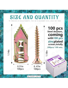 Swpeet Anclajes Autoperforantes para Paneles de Yeso 200Pcs 2