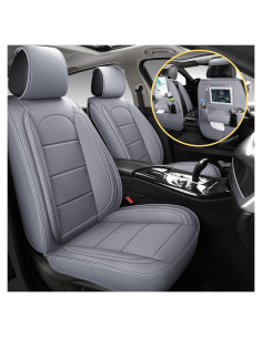 Cubiertas de Asiento de Coche de Cuero AOOG Juego Completo Gris