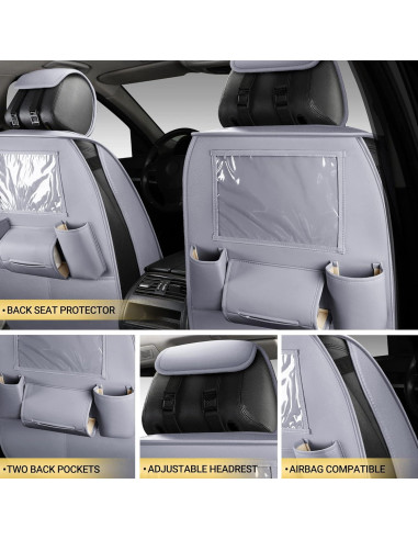 Cubiertas de Asiento de Coche de Cuero AOOG Juego Completo Gris