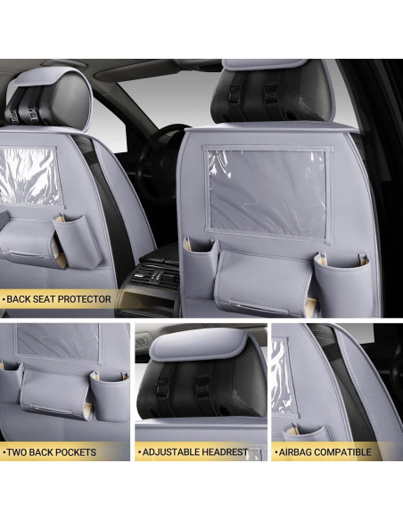 Cubiertas de Asiento de Coche de Cuero AOOG Juego Completo Gris