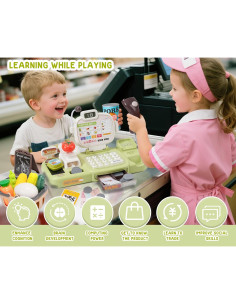 Juego de Caja Registradora POFJOEQ con Escáner y Calculadora 2