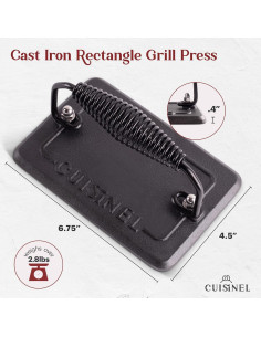 Prensa de Parrilla Cuisinel 17.1x11.4 cm Hierro Fundido 1.81 kg 2