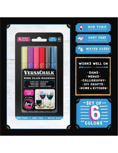 Marcadores de Vino VersaChalk, Set de 6 Colores 3mm Punta Fina