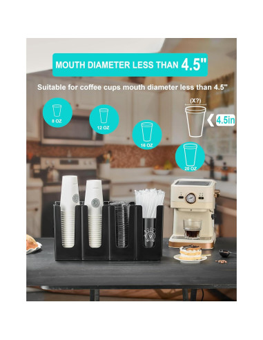 Dispensador de vasos desechables ZGT con organizador de popotes