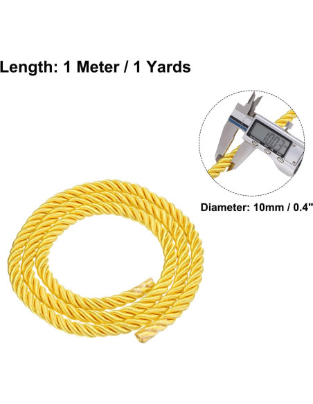 Cuerda de Nylon Trenzada 10mm x 1 Metro Dorado Brillante