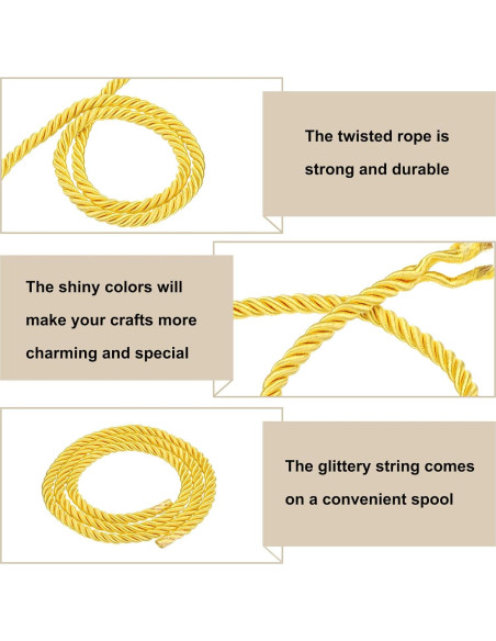 Cuerda de Nylon Trenzada 10mm x 1 Metro Dorado Brillante