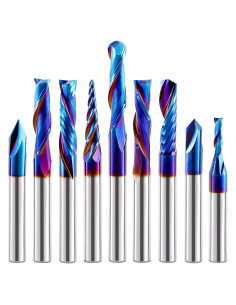 Conjunto de 9 Brocas CNC HQMaster 1/4" Carburo Tungsteno