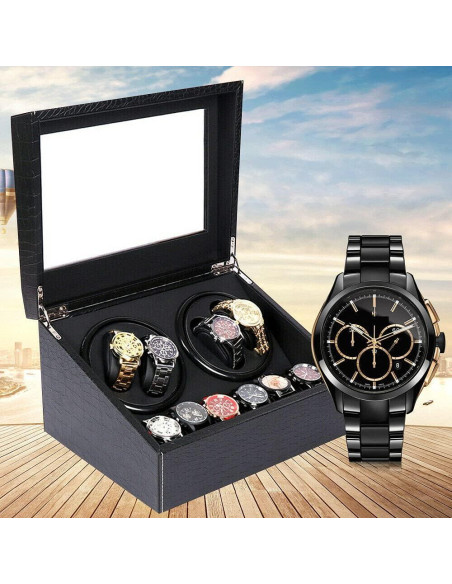 Caja de Reloj Automática 4+6 PU con Motor Silencioso - Negro