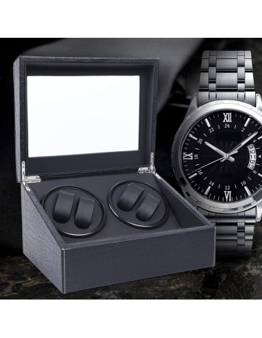 Caja de Reloj Automática 4+6 PU con Motor Silencioso - Negro