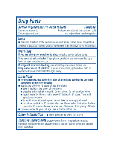 Zicam Remedio para el Resfriado Zinc Rapidmelts Cereza 18 Tabletas