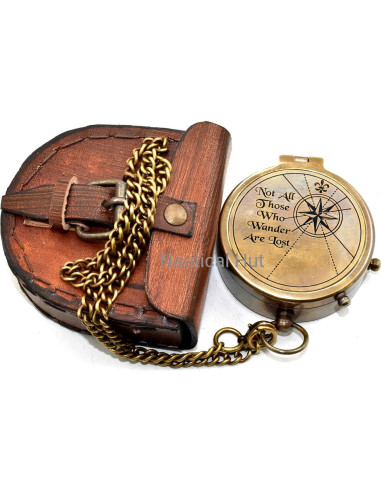 Brújula de Latón Antiguo Nautical Hut con Estuche de Cuero