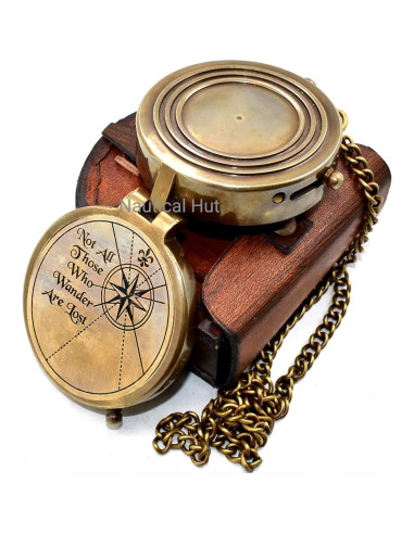 Brújula de Latón Antiguo Nautical Hut con Estuche de Cuero