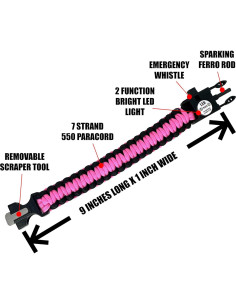 Pulsera de Paracord P-51 Spark and Shine Rosa 550 con Luz LED 2