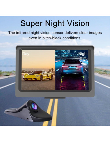 Cámara de Vista Lateral HD IP68 con Pantalla LCD 5" - Negro