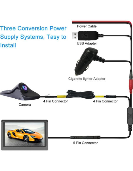 Cámara de Vista Lateral HD IP68 con Pantalla LCD 5" - Negro