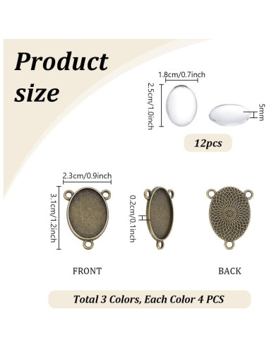 12 Juegos de Bandejas de Centro PH PandaHall 18x25mm DIY Joyería