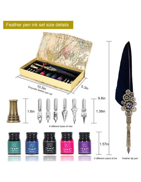 Juego de Caligrafía NC con Pluma, 5 Tintas y 6 Puntas