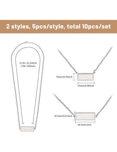 10 Piezas Cabochón Colgante Rectangular Acero Inoxidable CHGCRAFT